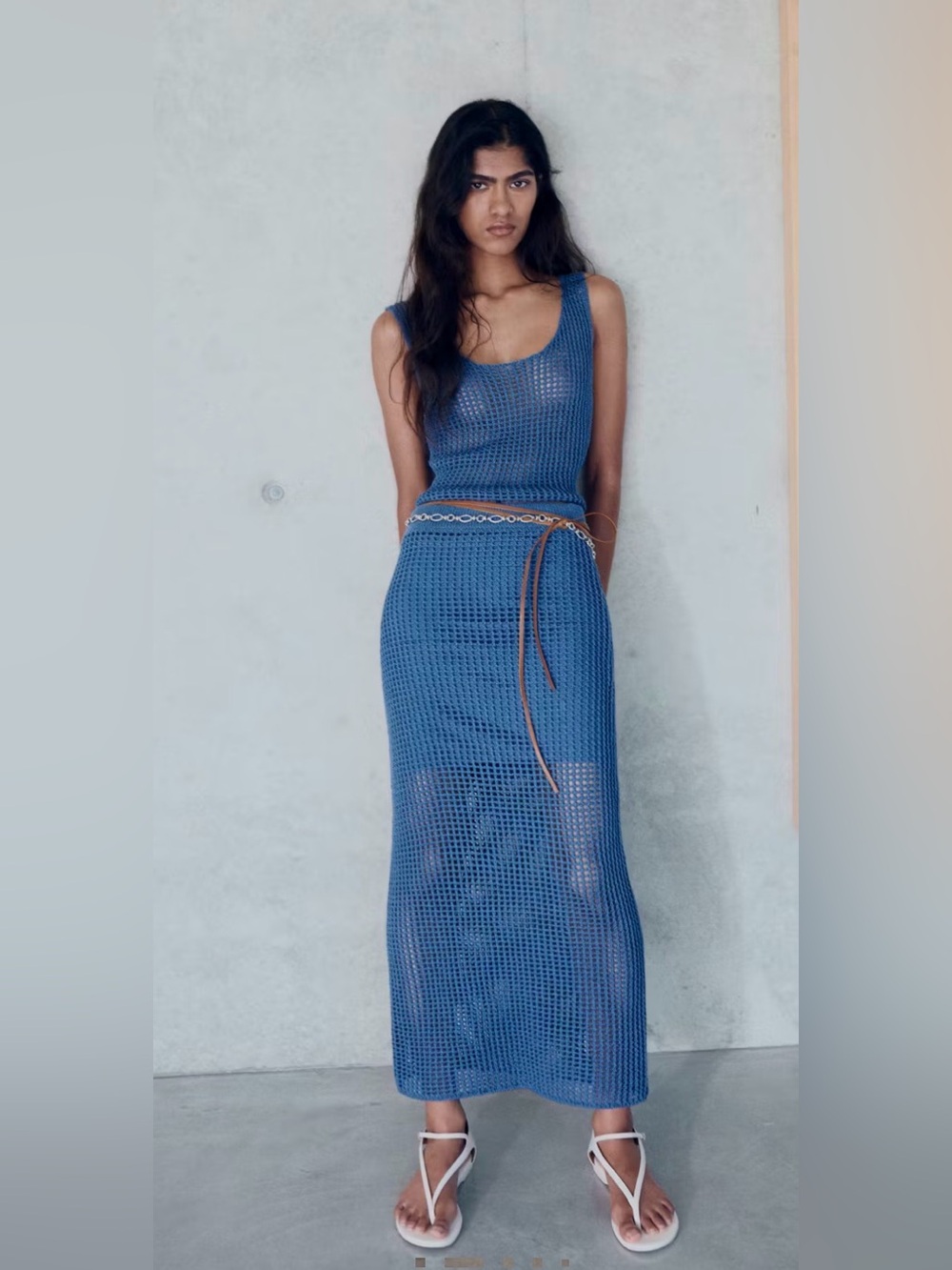 Mango Blue Knitted Crop Top & Crochet Maxi Skirt